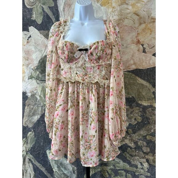 New Free People For Love & Lemons Emmaline Corset Lace Ruffles Mini Dress Sz M - Picture 9 of 9